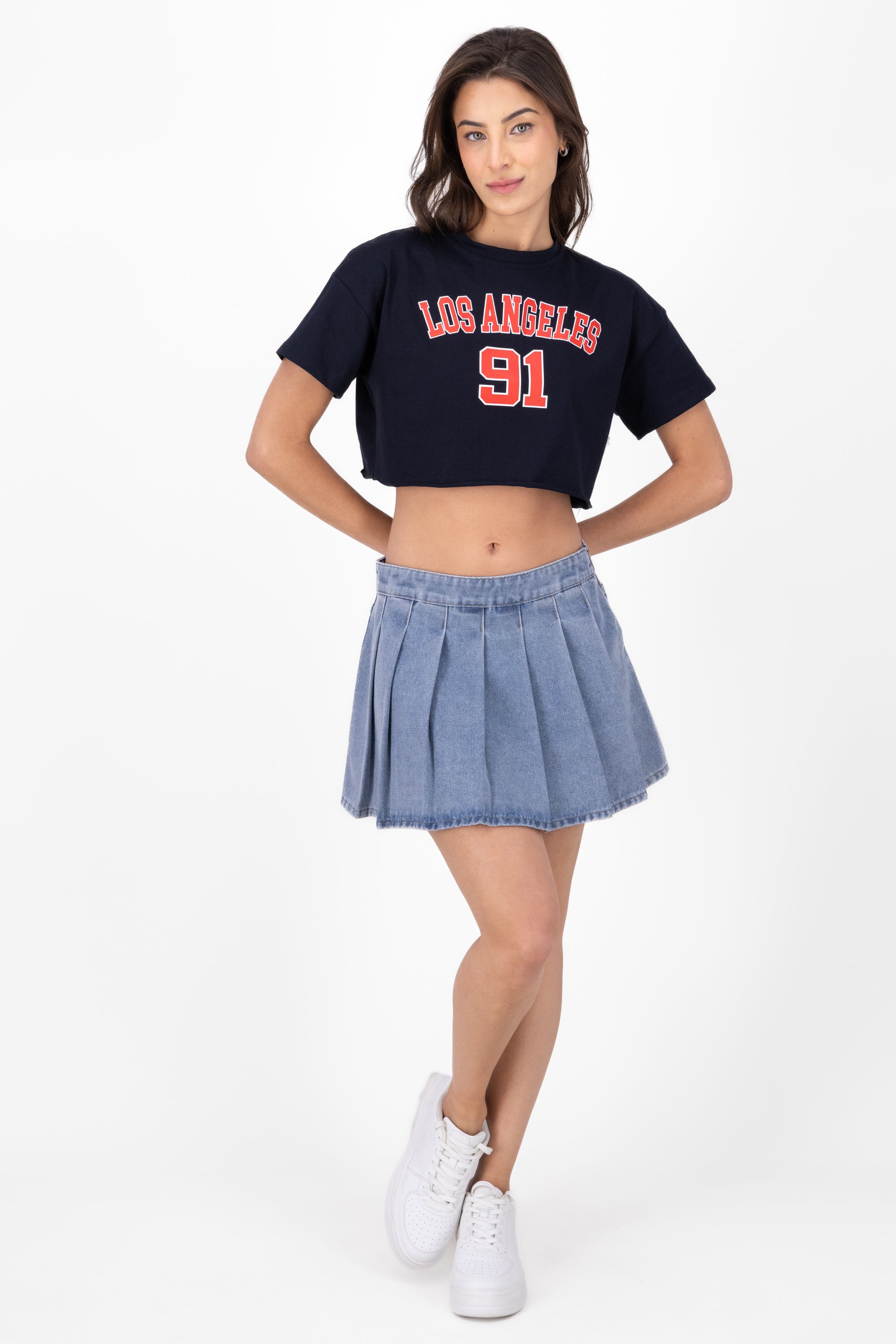 Denim Pleated Low Waist Skirt