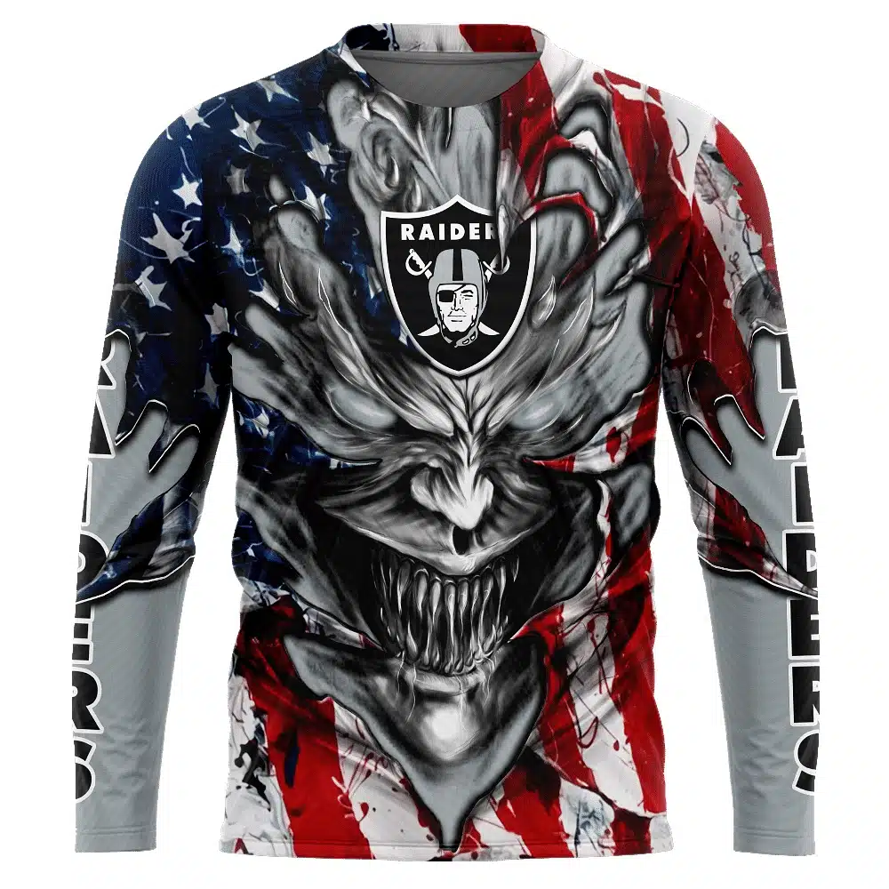 LAS VEGAS RAIDERS DEMON FACE AMERICAN FLAG-3D UNISEX HOODIE