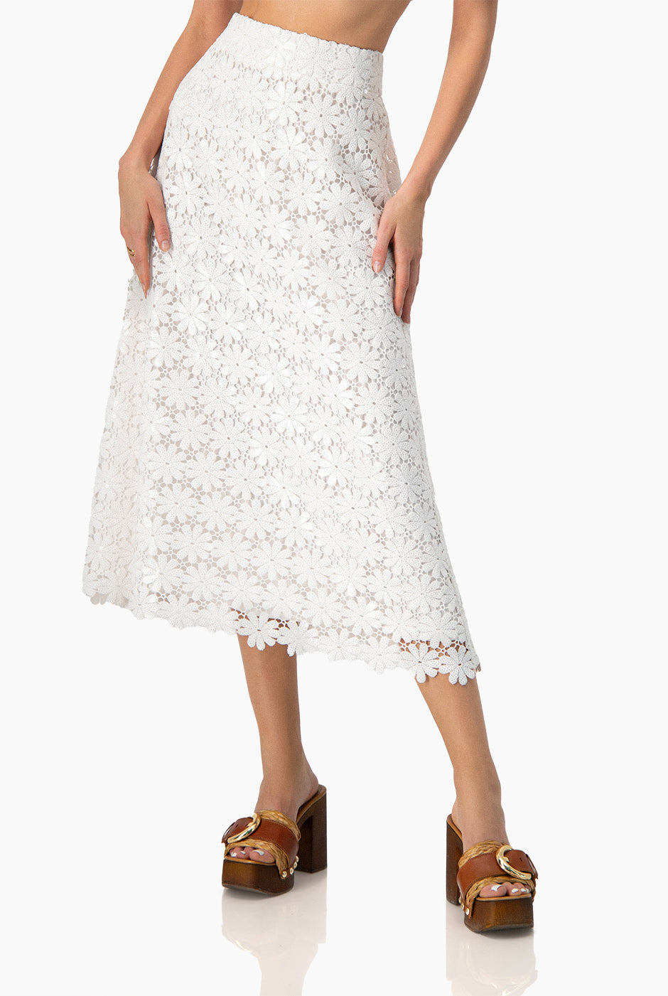 Falda larga con pretina y estampado floral