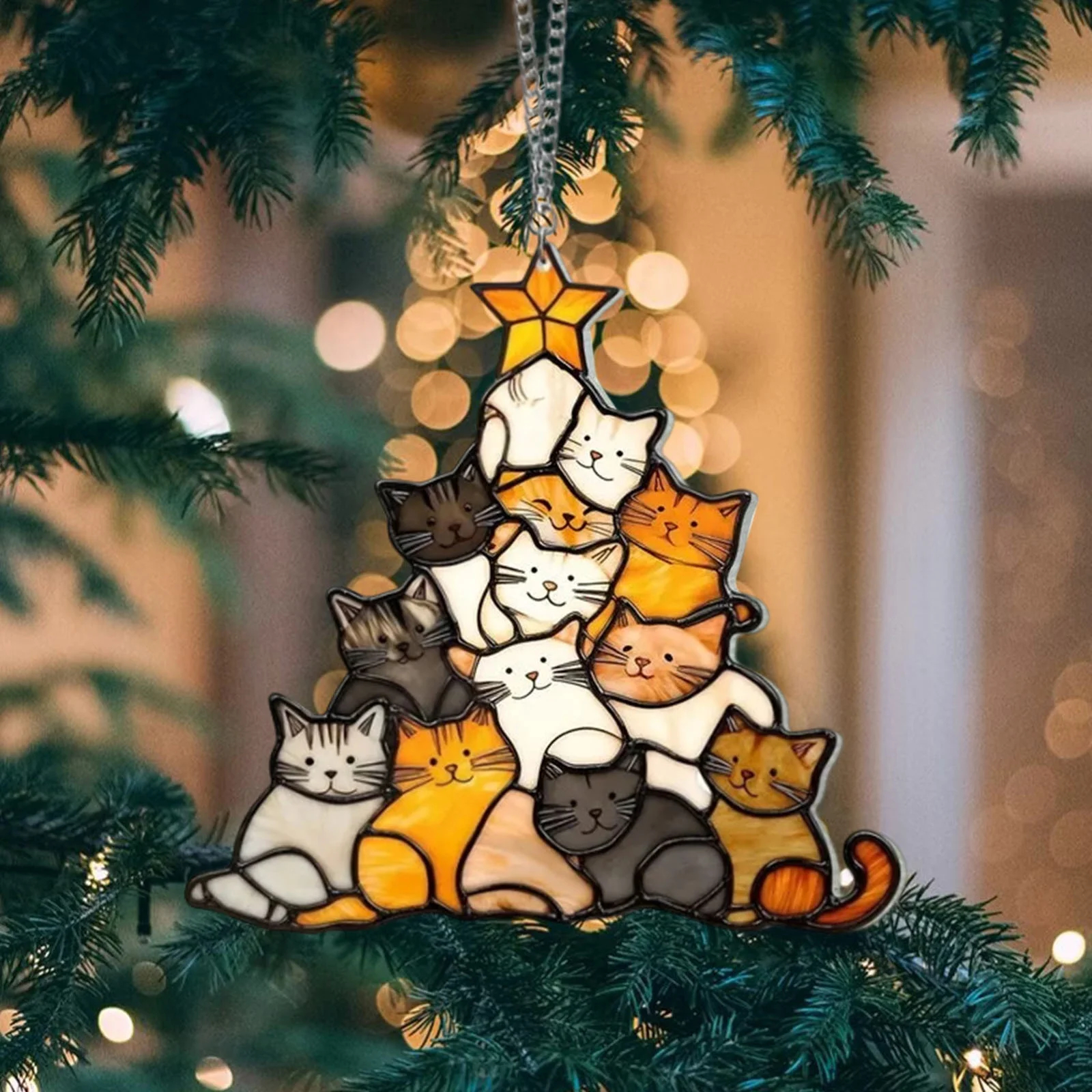 💥ON SALE💥Cat Christmas Tree Suncatcher Ornament Decoration🐱🎄✨