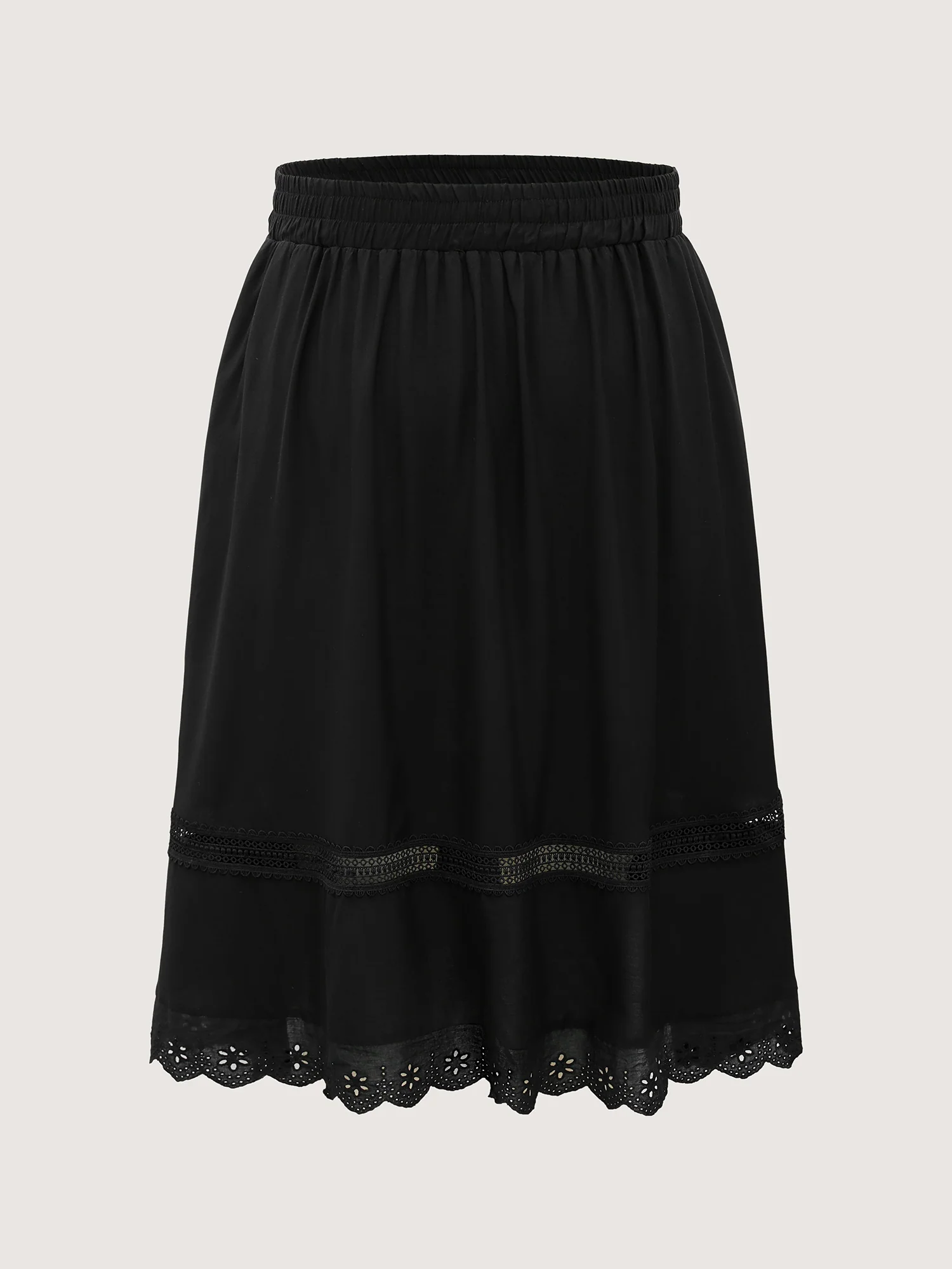 Shirred Lace Trim Pleated Midi Skirt