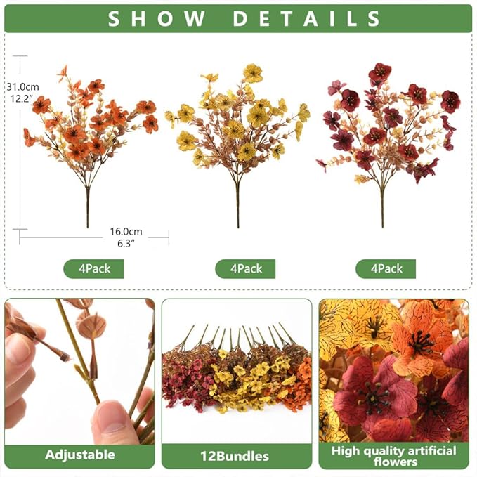 🏆Flash Sale⚡Artificial Fake Fall Plants Flowers for Outdoor Outside Decoration- UV resistant, Waterproof, Windproof