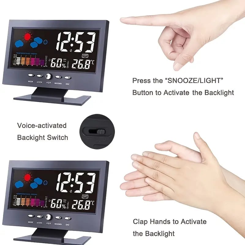 (🎁2025 Hot Sale🎁)Digital LED Temperature Humidity Monitor Weather Forecast LED Table Alarm Clock