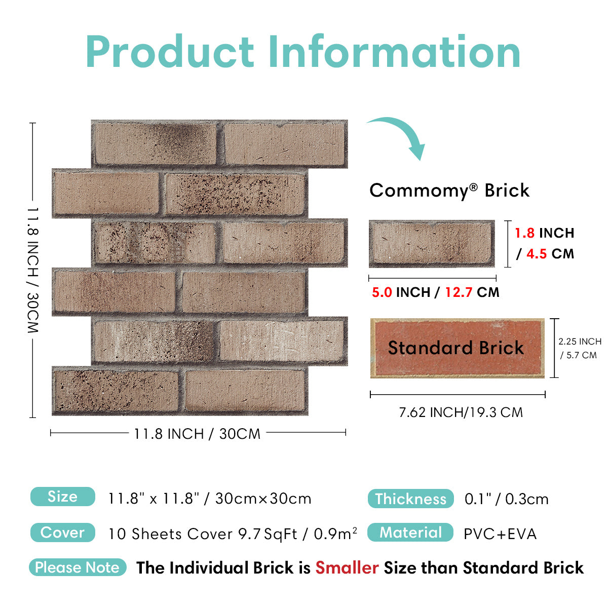 3D Coffee Brown Brick Peel and Stick Wall Tile