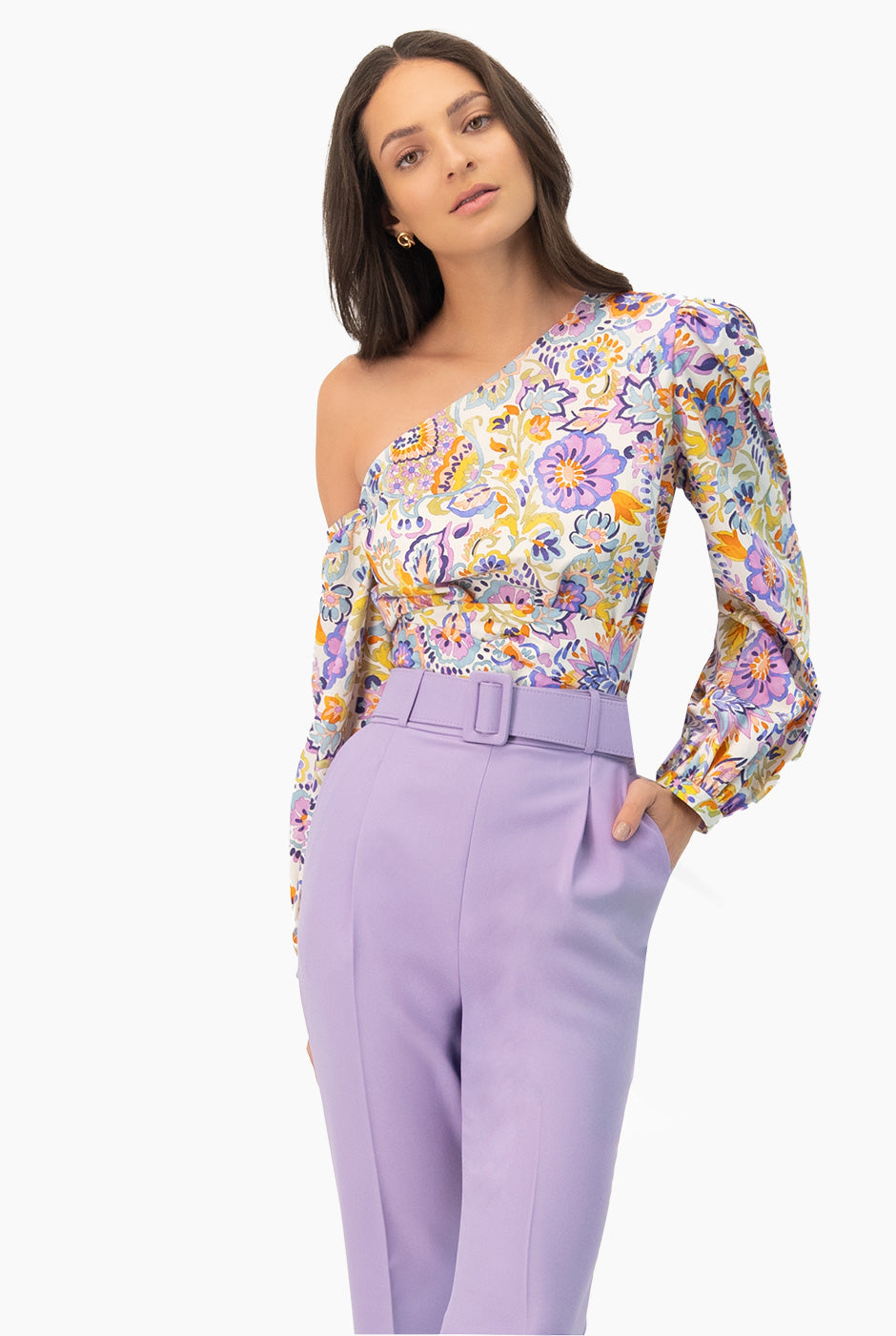 Blusa estampada de un hombro
