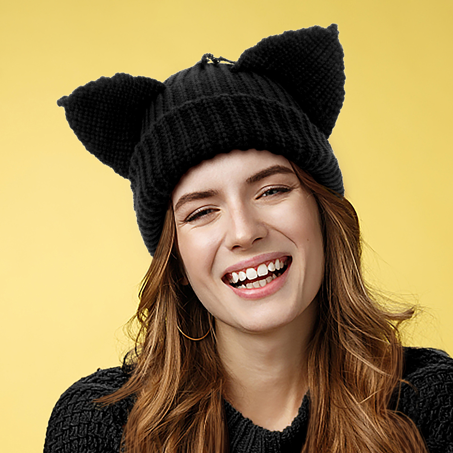 Fashion adult Hot Sale Lady Devil Ears thicken all acrylic knit hat