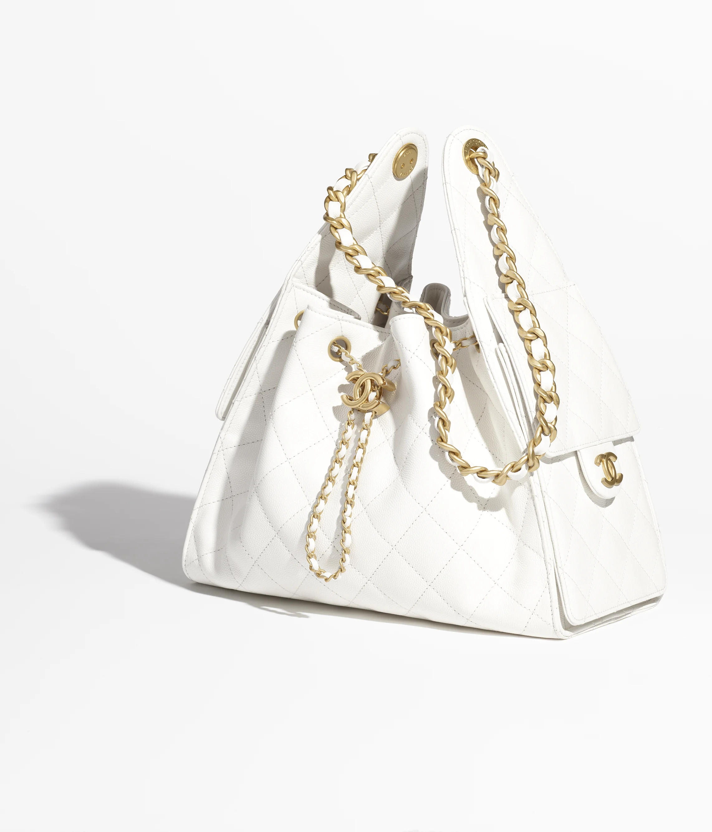 Chanel Small 25 Grained Calfskin & Gold-Tone Metal White AS5293-B20304-10601