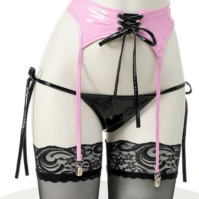 Cosplay Little Devil Colorblock PU Bikini Lingerie Set