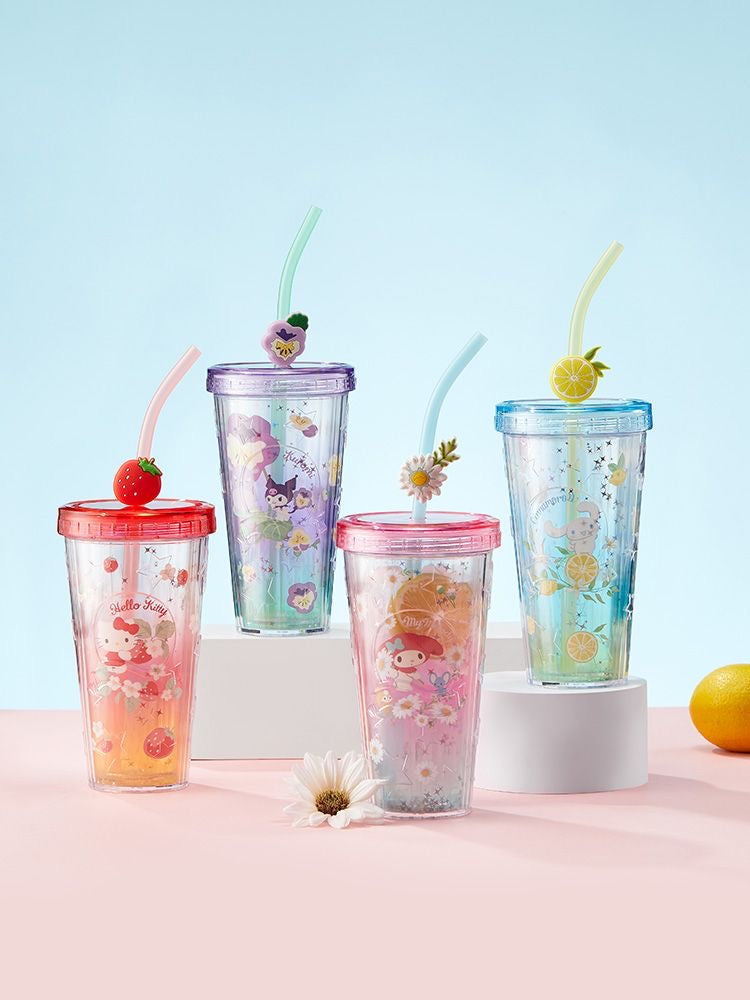 Sanrio Cups with Lids and Straws - 14 oz Plastic Reusable for Kids Women Party, Iced Coffee