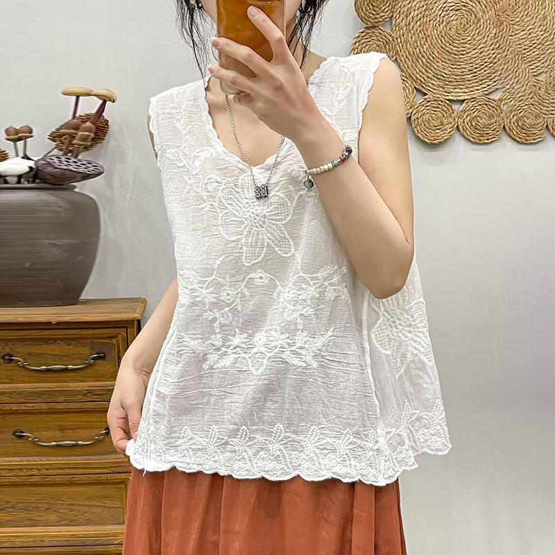 Vintage Plain Jacquard Weave Tank Top