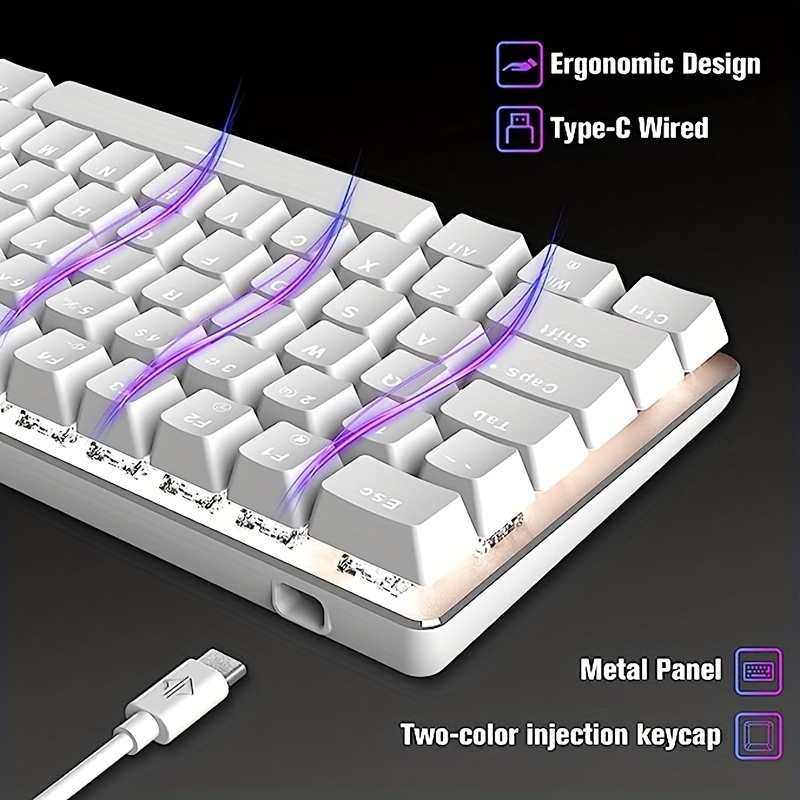 AK33 USB Type-C Wired Hot Swap Gaming Mechanical Keyboard LED White Backlight 82 Keys Ultra Compact 80% Gaming Keyboard For Office, Typists And Games
