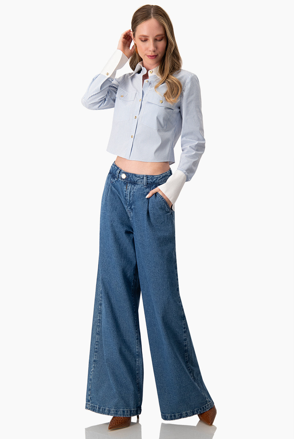 Jeans mom un boton frontal