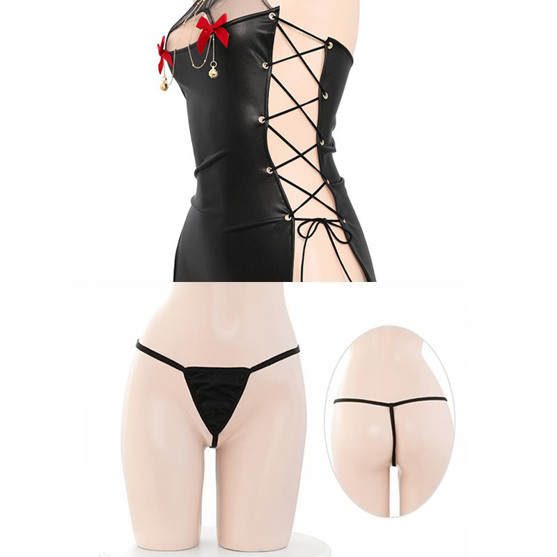 See-through Lace-up Bow Chain Lingerie Dress