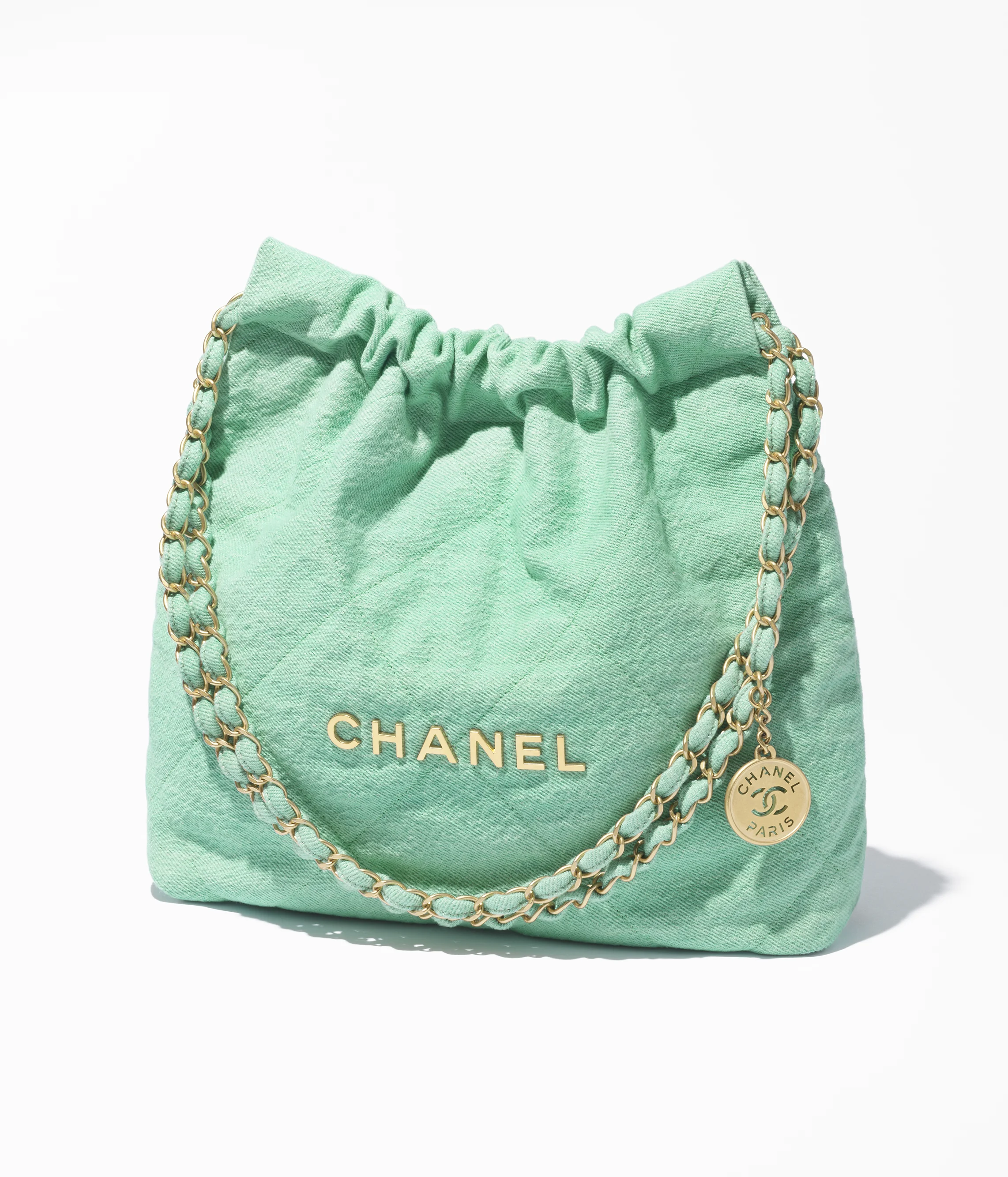 CHANEL Small 22 Top Handle Bag Shiny Calfskin & Gold-Tone Metal Green