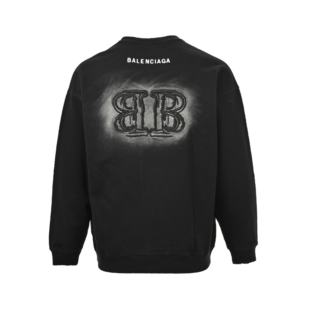 Balenciaga 24Fw Heavy Washed Distressed Double B Embroidered Sweatshirt Suit