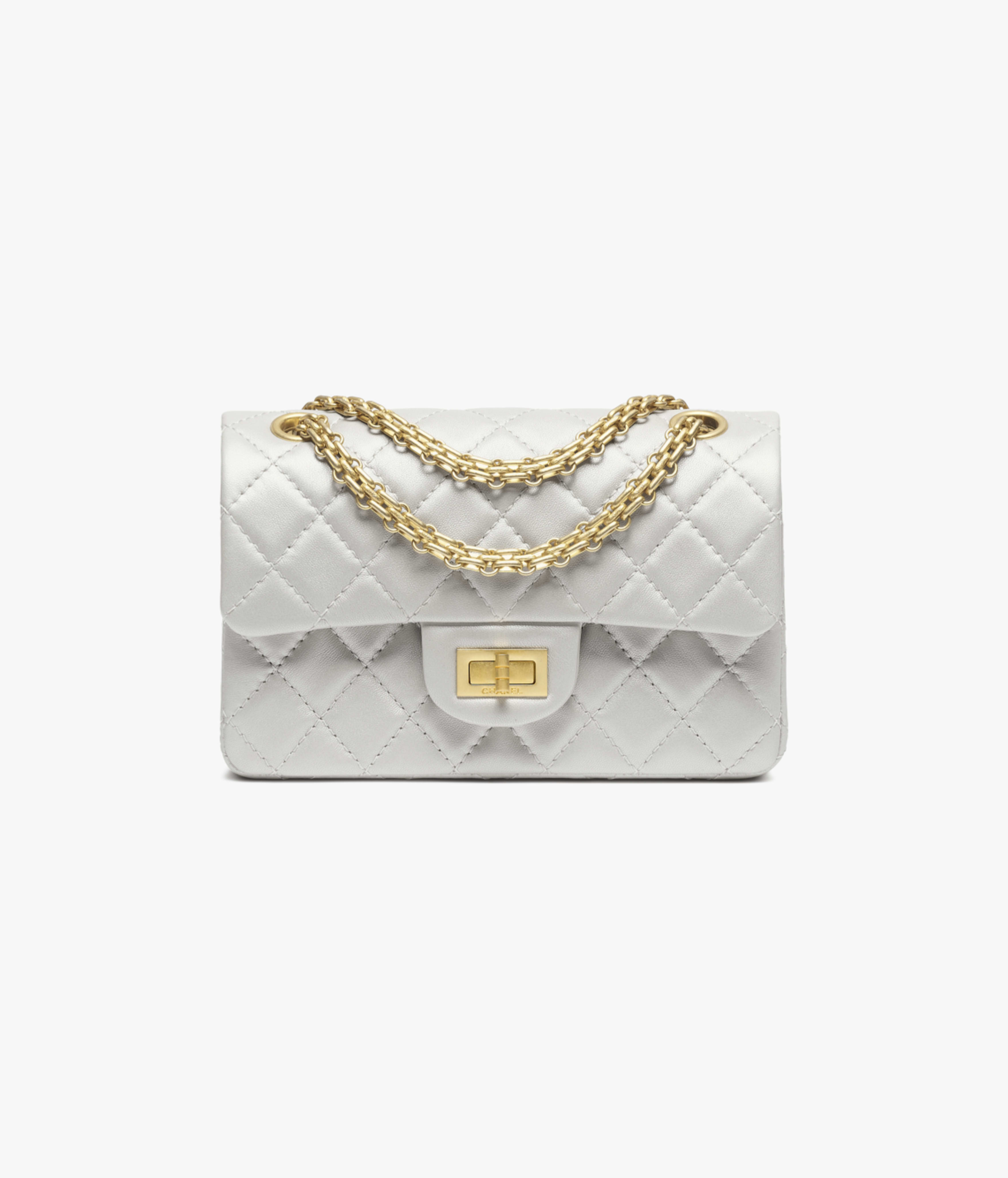 Chanel 2.55 Mini Flap Bag Pearl Lambskin & Gold Metal Light Grey AS0874-B18722-NAAUH