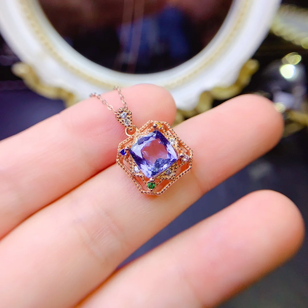 925 pure silver natural new Tanzanite necklace jewelry fire color good beauty women's luxury jewelry certified boutique