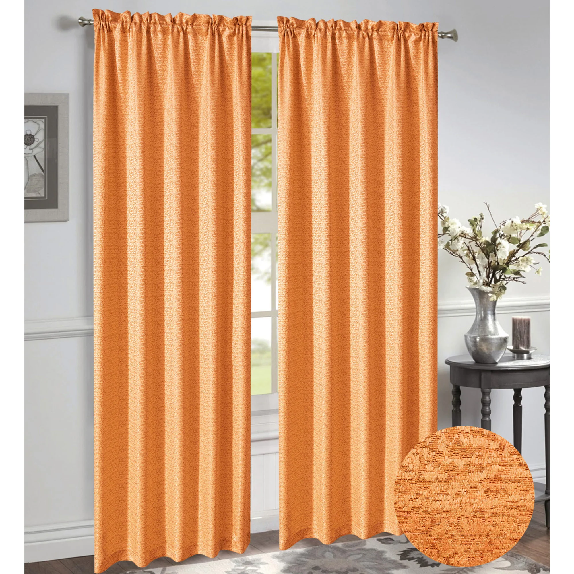 Norah Jacquard Rod Pocket Window Panel and Valance Treatments, All Sold Separately