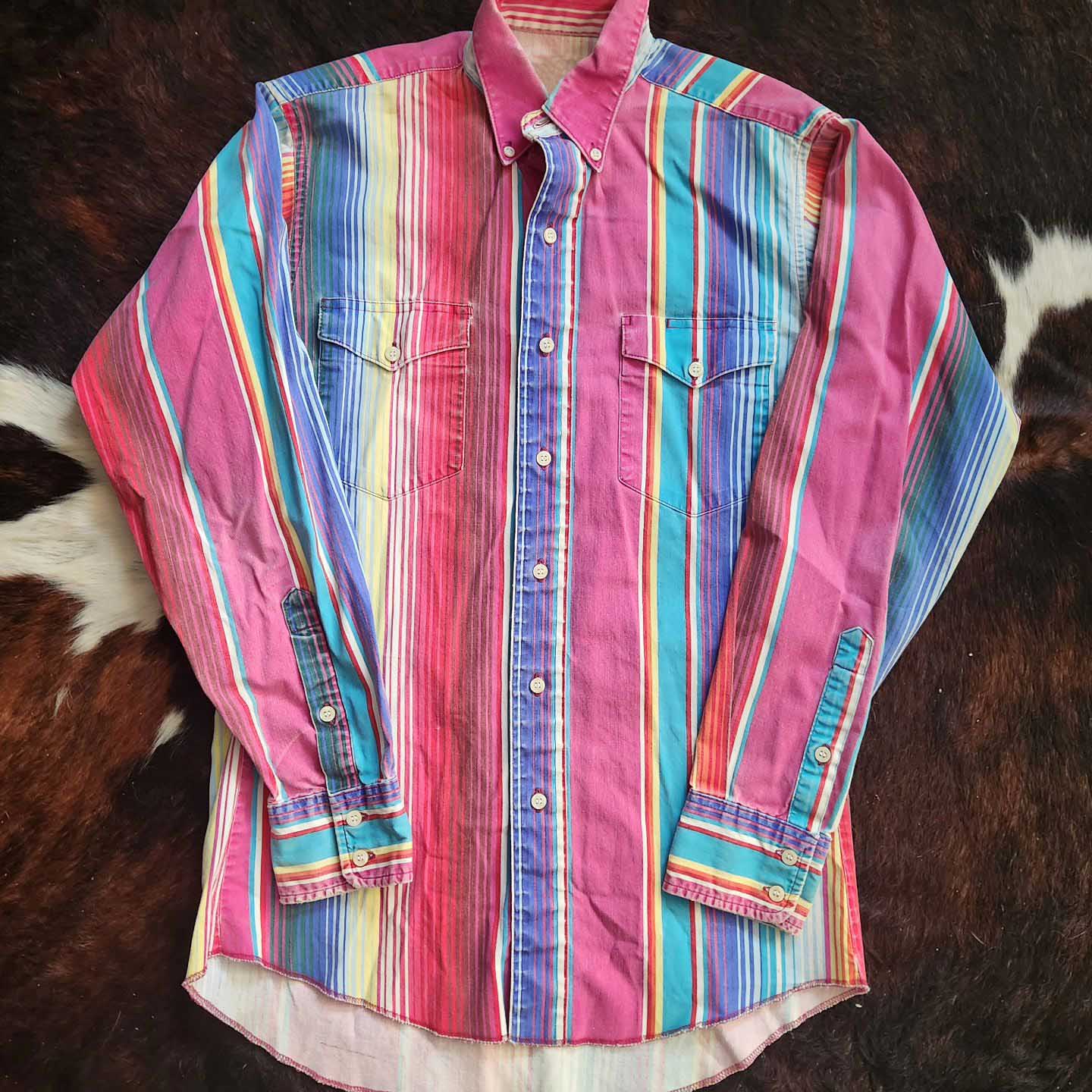 Men's Casual Vintage Pink Striped Long Sleeve Shirt