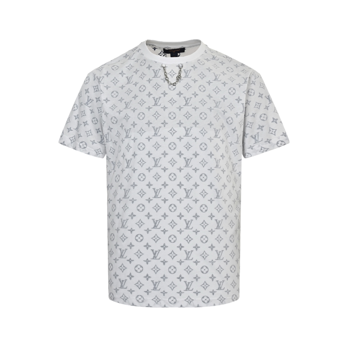 Louis Vuitton Collar Chain Full Print Round Neck Short Sleeve