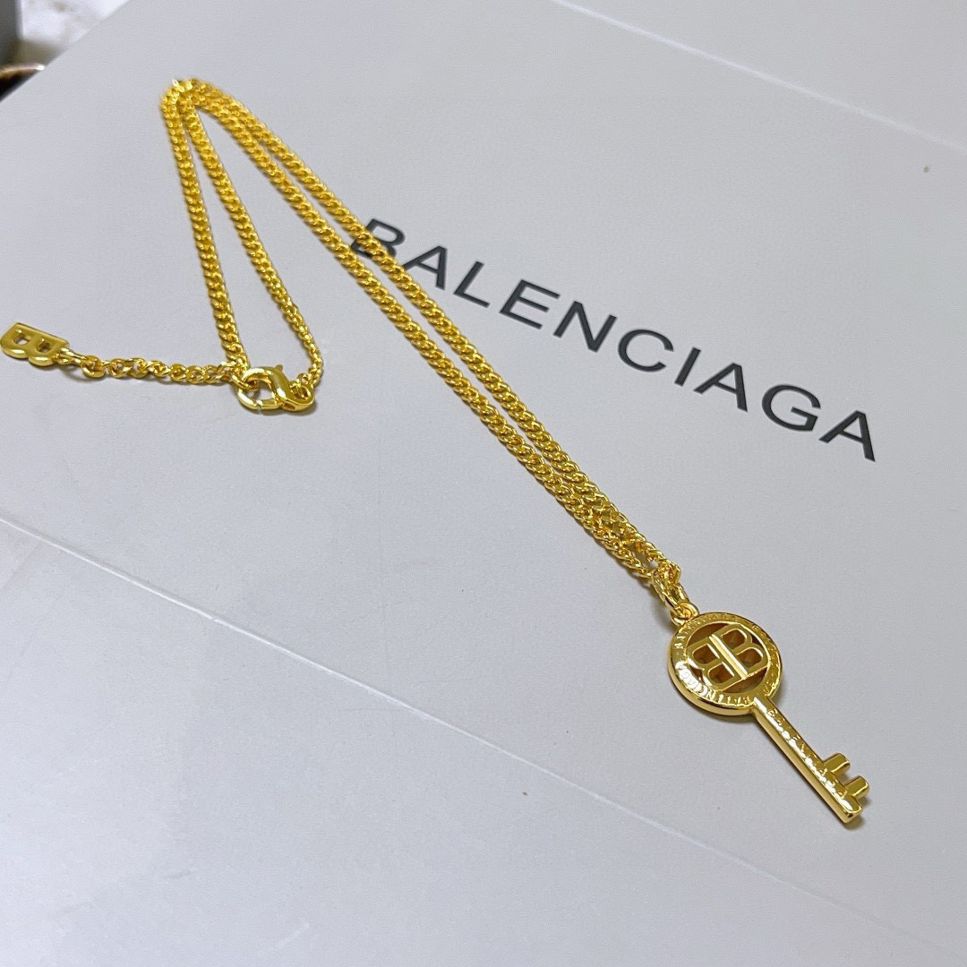 Balenciaga BB key gold necklace