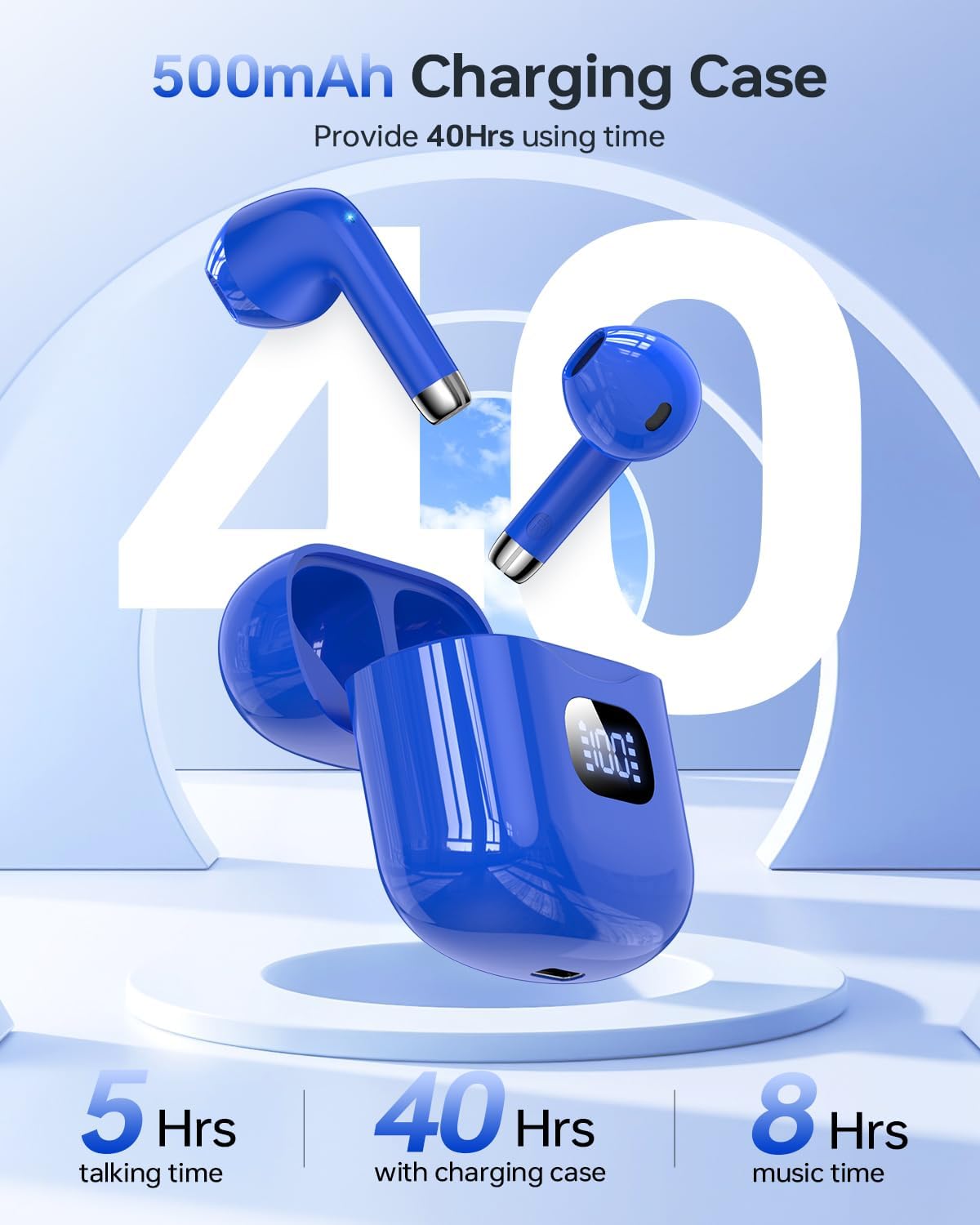 Wireless Earbuds, Bluetooth 5.3 Headphones 40Hrs Playtime with Charging Case, IPX5 Waterproof Stereo in-Ear Earphones with Microphone for iOS Android Cell Phone Sports Workout, Black