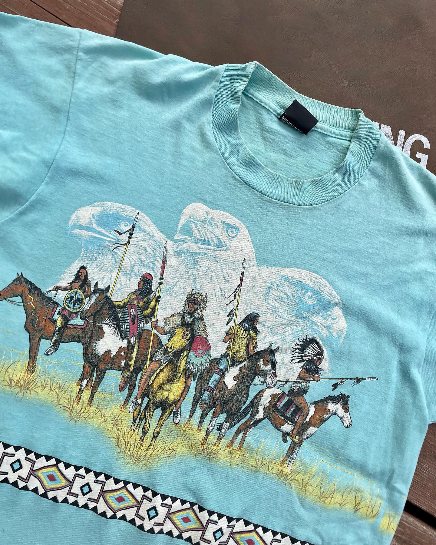 Men's Casual Western Eagle Denim Print Short Sleeve