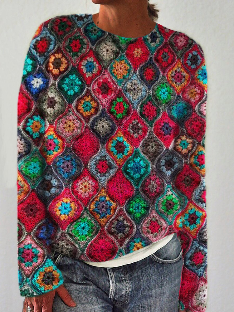 Colorful Boho Crochet Art Cozy Sweater