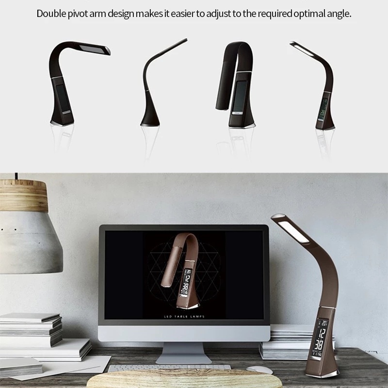 LED Desk Lamp With Calendar Temperature Alarm Clock 3 Modes Lighting Eye-Protected Reading Light Table Lamp For Student Office USB Charging LED Lamp