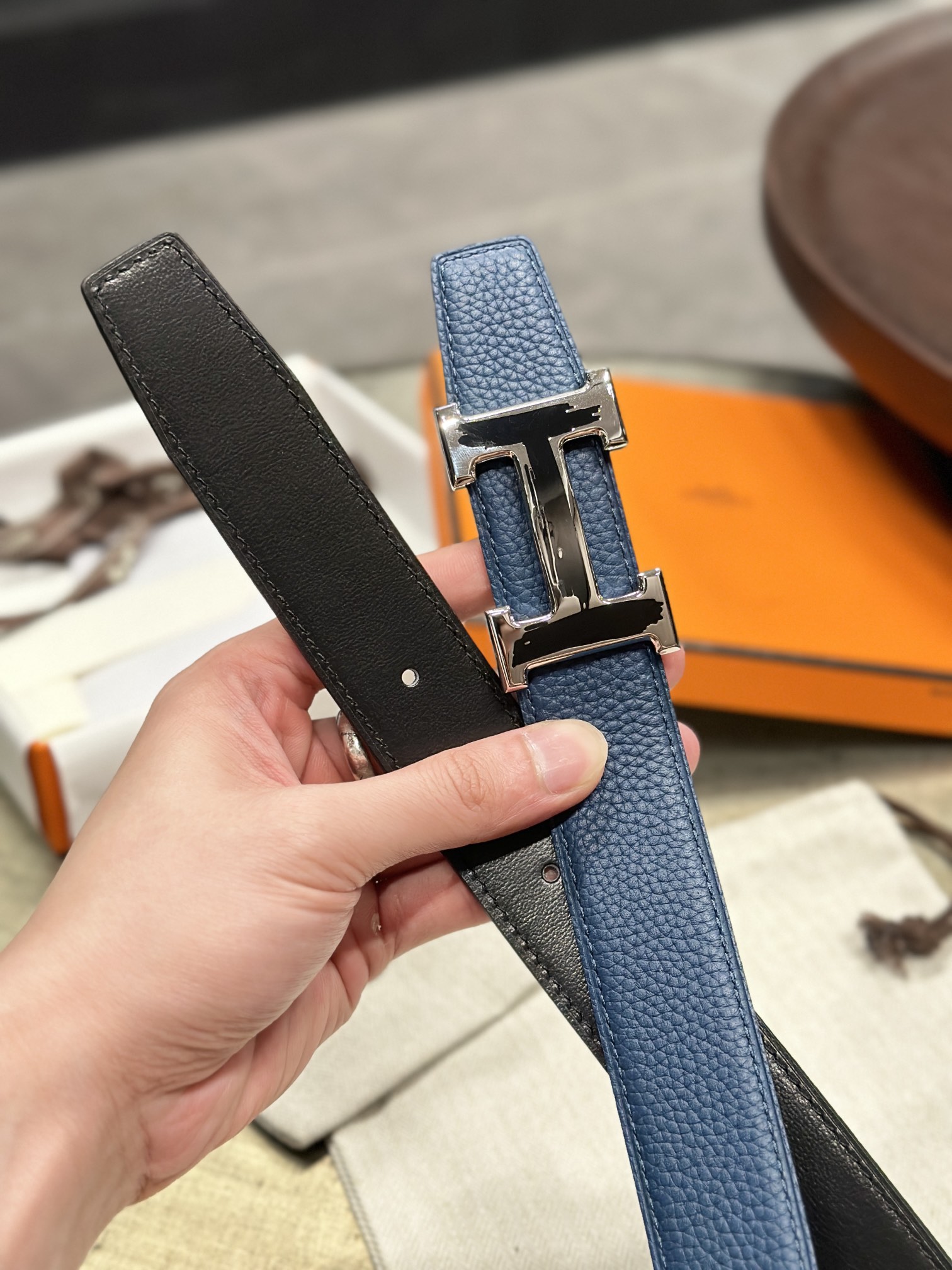 Hermès epsom double-faced calfskin belt 3.2CM wide