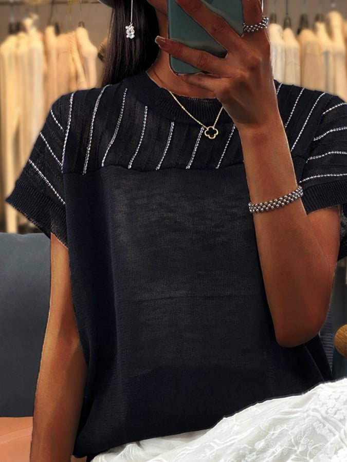 Women's Short Sleeve Casual Round Neck Knitted Top