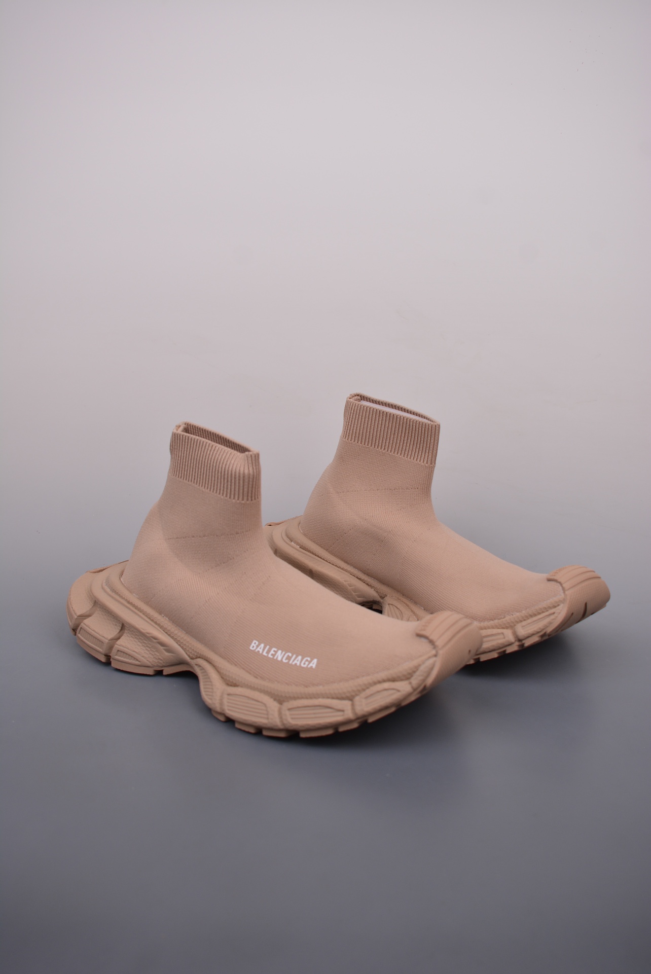 BALENCIAGA 3XL Knit Mid Sneakers Beige Brown White