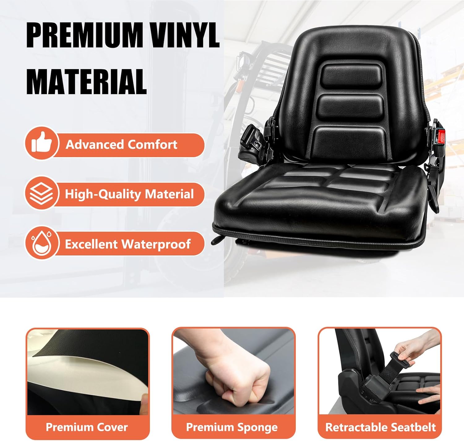 TICSEA Universal Forklift Seat with Adjustable Back Safety Belt And Operator Position Switch