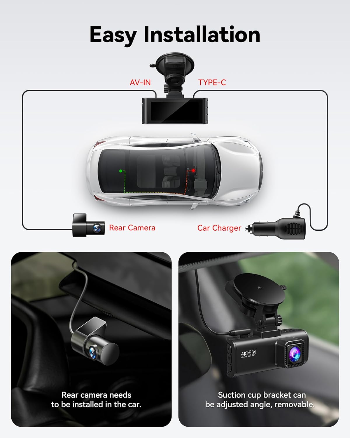 REDTIGER Dash Cam Front Rear 4K/2.5K Full HD Dash Camera for Cars