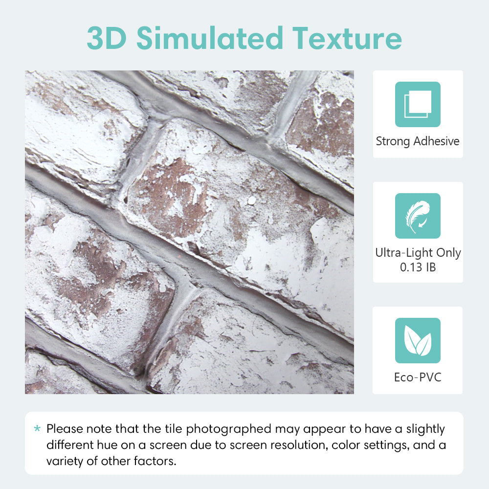 3D Rustic Whitewash Brick Peel and Stick Wall Tile