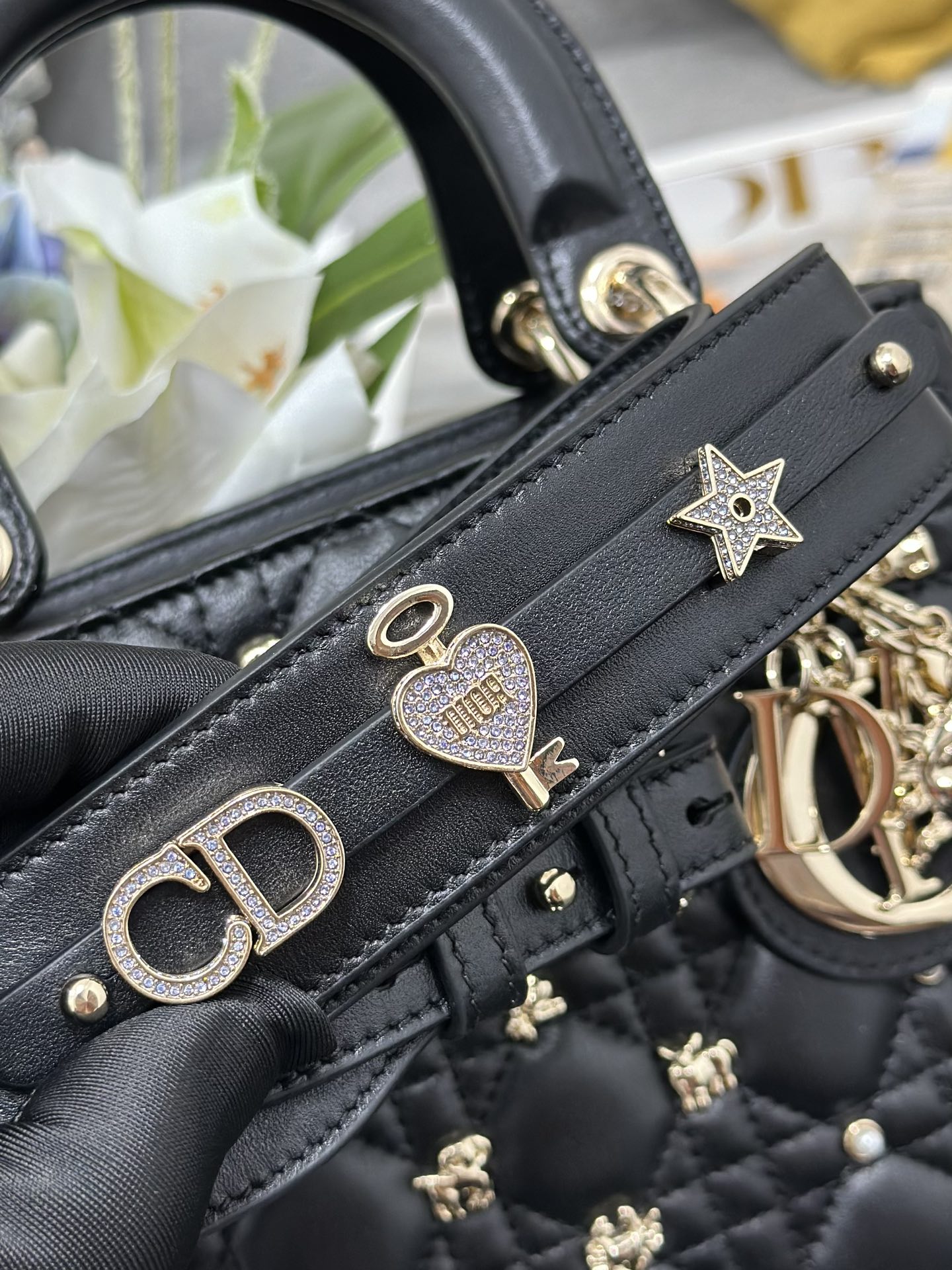 Dior Lady Dior My Four-grid Constellation Stud Black Lady Dior Bag M0538