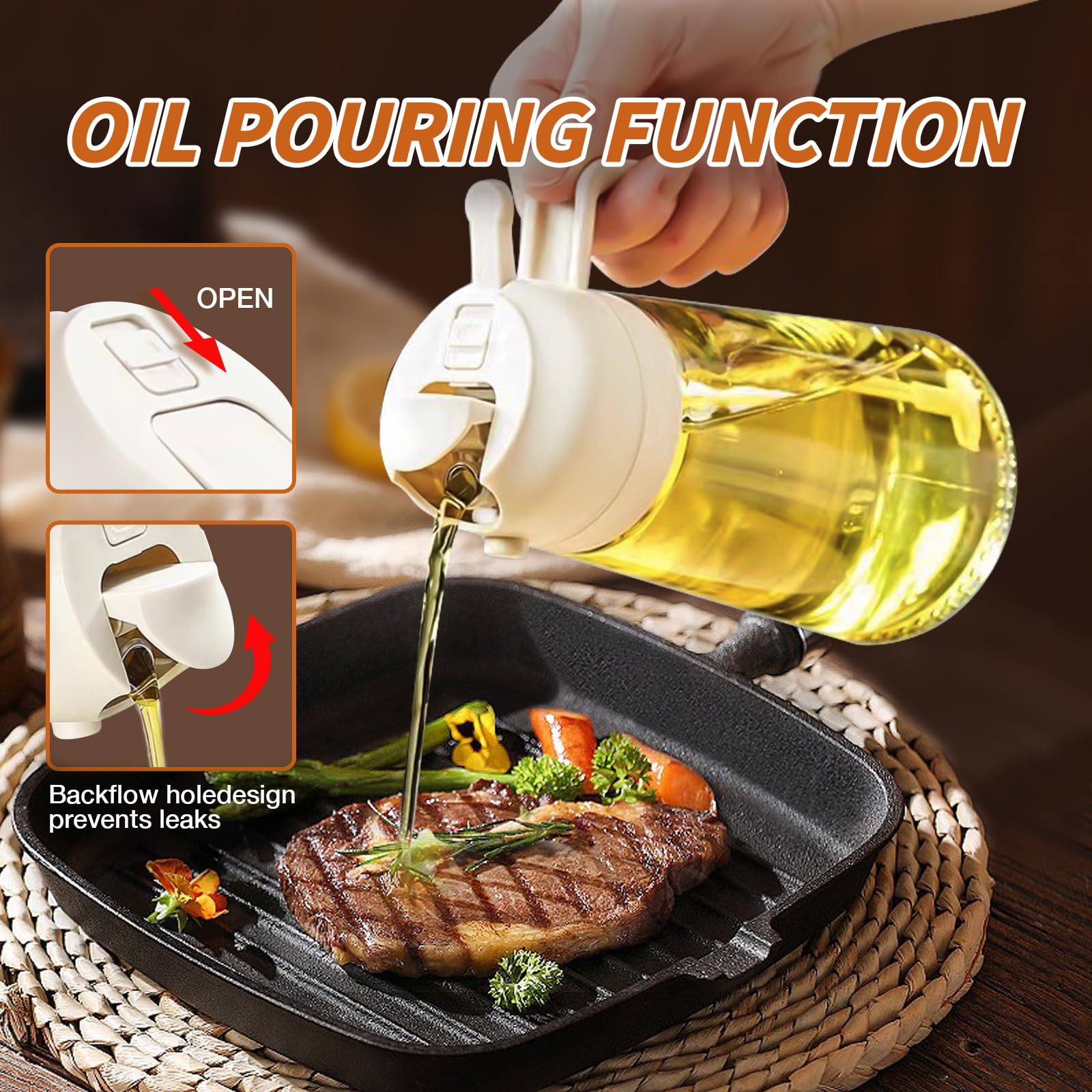 ❤️Early Mother's Day Sale 60% OFF❤️Oil Sprayer for Cooking, 2 in 1 Olive Oil Dispenser Bottle for Kitchen