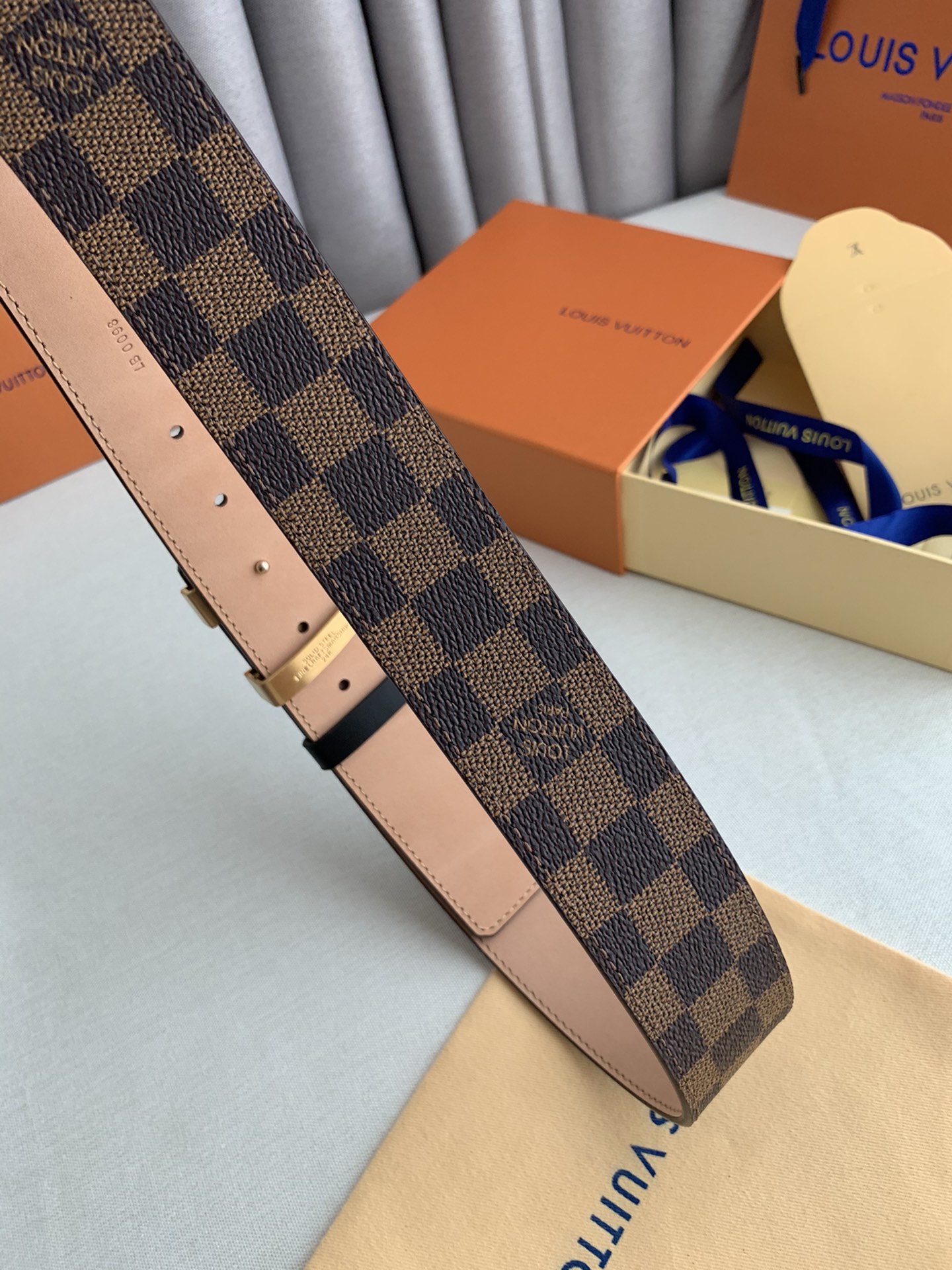 Louis Vuitton Plaid Oldskin Calfskin Men's Belt 3.8CM Width