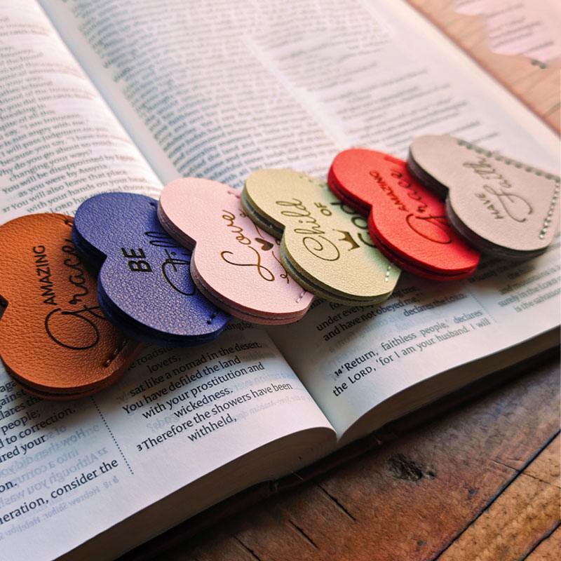 Bible Quote Leather Heart Page Corner Bookmark