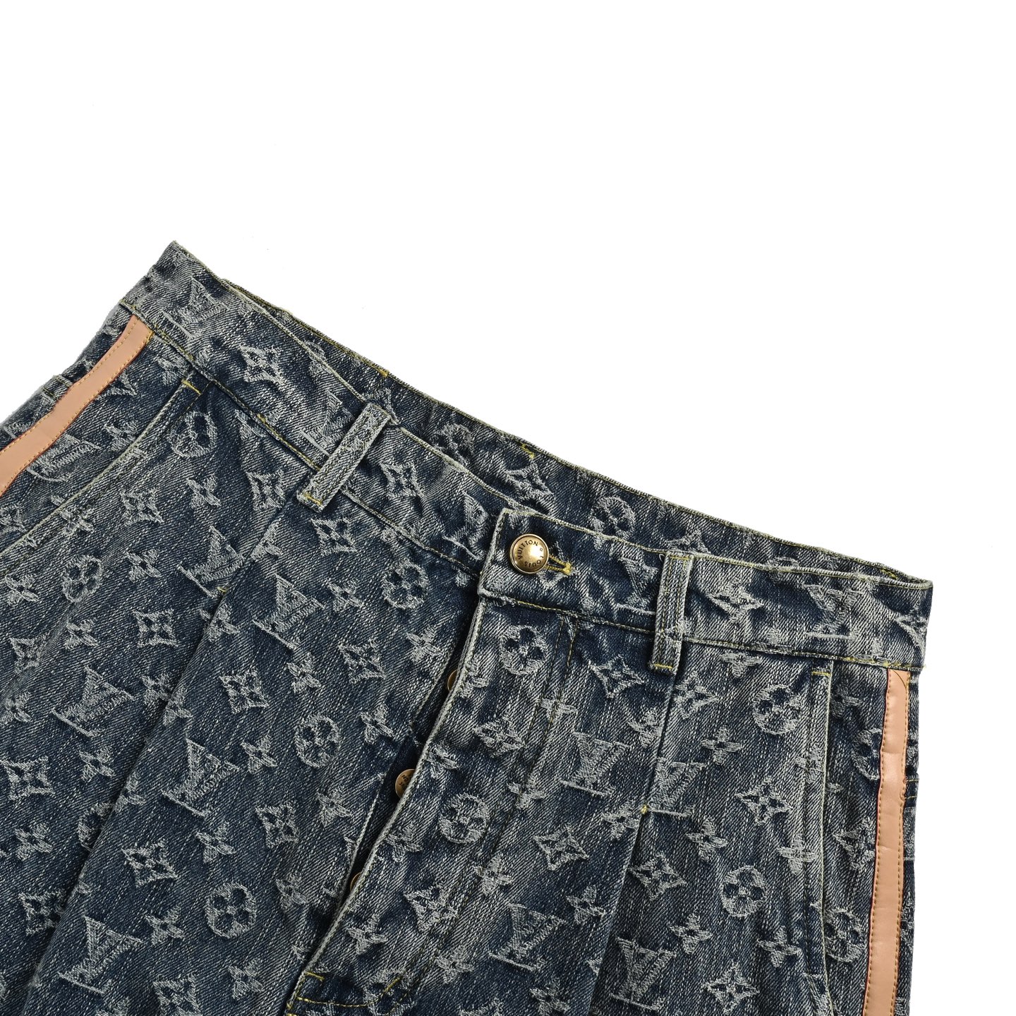 Louis Vuitton 25ss monogram jacquard leather trim jeans