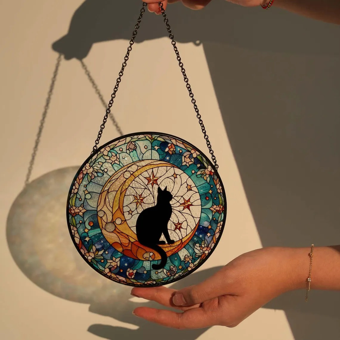 Cat On Moon Suncatcher Ornament