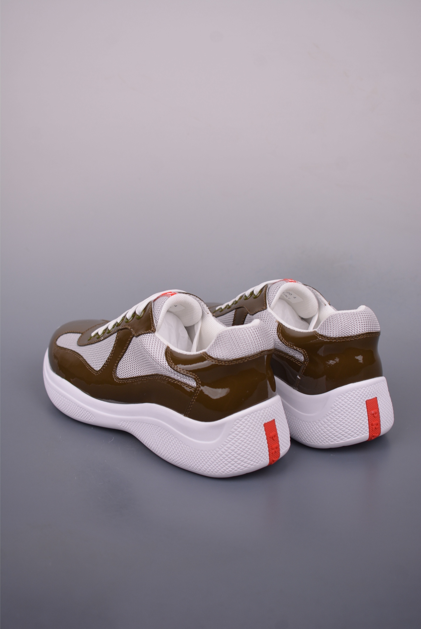 Prada America’s Cup Patent Leather Brown Gray White 4E3400_ASZ_F0F5C
