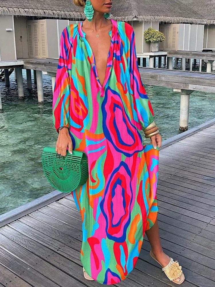 👗👗Bohemian Fashion Printed V-Neck Wrap Maxi Dress (Summer Must-Have for Women)