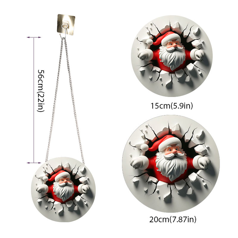 🎁🎁Santa Claus 3D Wall Breakthrough Acrylic Decoration - 🎅🎅A traditional round hanging ornament for the holiday season