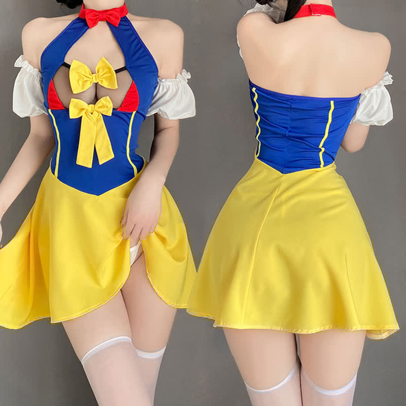 Cosplay Maid See Though Bowknot Lingerie Stockings Set