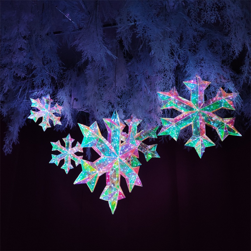 Festive LED Star & Snowflake Hanging Lights – USB & Battery Powered Holiday Decorations - 50 x 6 x 50 cm (19.7 x 2.4 x 19.7 inches)