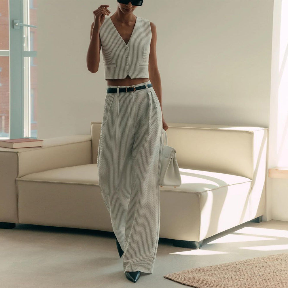 Women's Striped Vest and Straight Trousers Suit