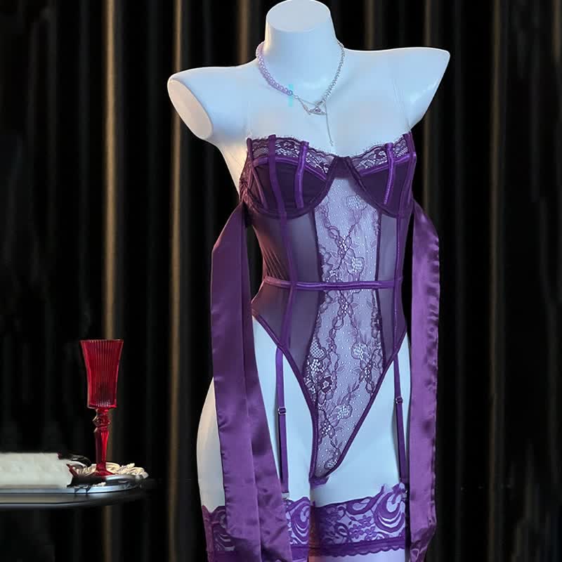 Lace See-through Jumpsuit Lingerie Set