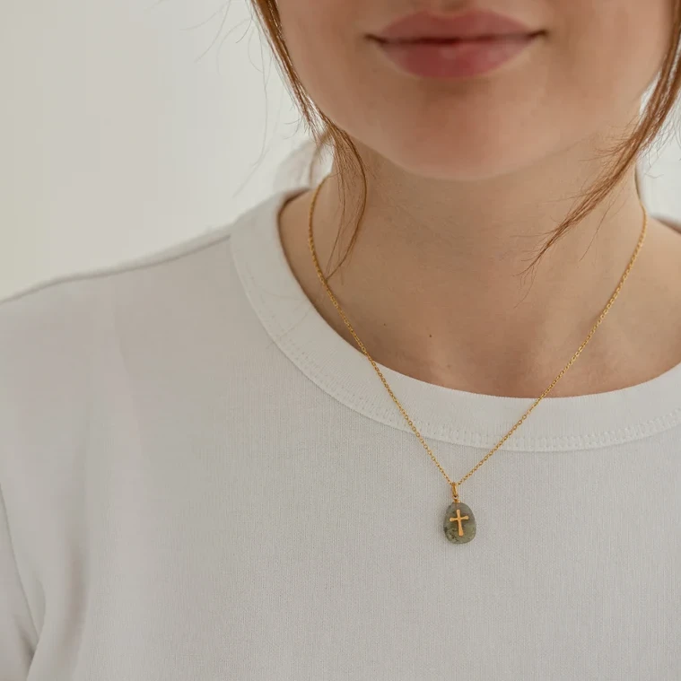 Natural Stone Cross Necklace