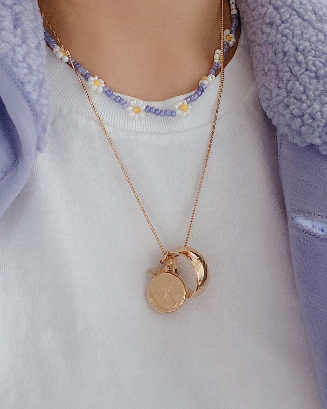 Louis Vuitton Floral Embossed Hoop Ring Necklace